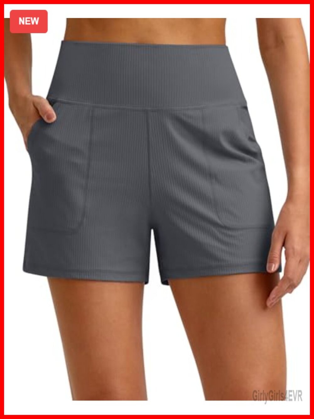 Ribbed Stretchy High Waisted Athletic Running Golf Lounge Shorts with Pockets